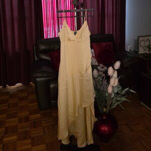 Satin Asymmetrical Maxi A-Line Dress !